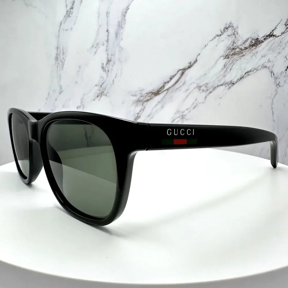 New GUCCI Sunglasses Black 54mm Square Gold Letter Logo Red Green Web Mens - Picture 3 of 15